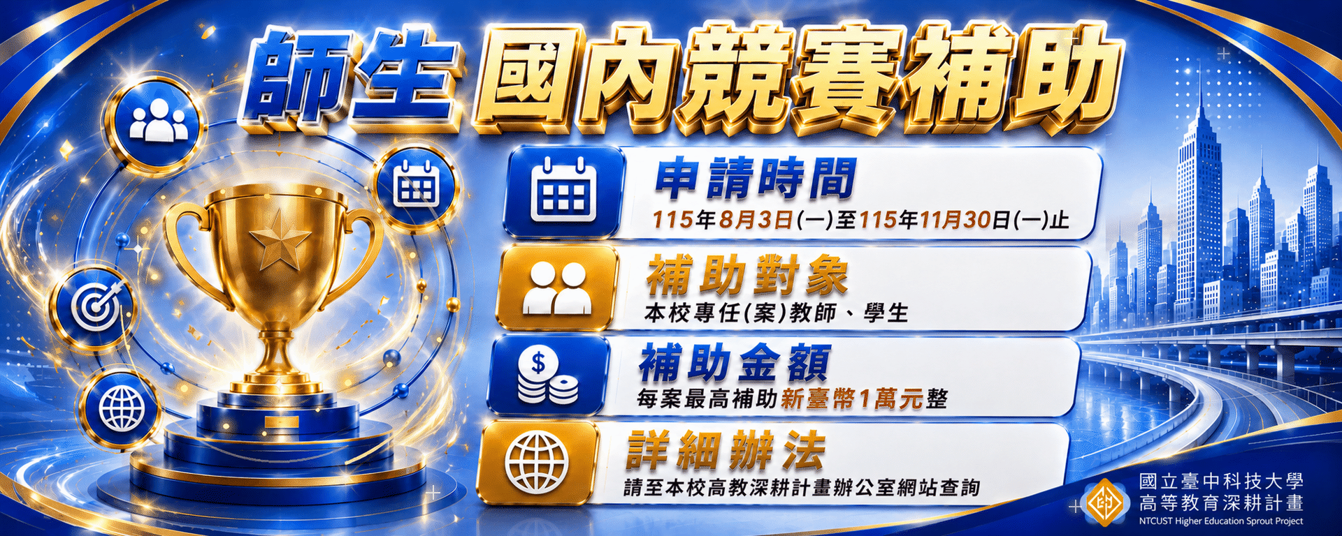 【競賽補助】115-1學期師生參加國內競賽補助開放申請!